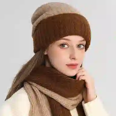 优幽兰 韩版显脸小拼色针织 大头围加厚 保暖包头 护耳高级感 腈纶 绒线帽 男女同款情侣款