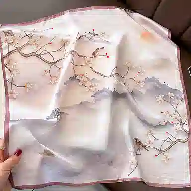 优幽兰 时尚百搭新中式高级感清新淡雅粉色真丝小方巾优雅气质四季通用小领巾护颈小围巾衬衫包包装饰多功能 丝巾 女款