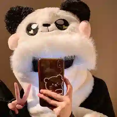 优幽兰 时尚百搭小众设计感少女心毛绒帽子围巾一韩版骑车可爱加厚保暖围脖手套三件套 聚酯纤维 斗篷帽 女款