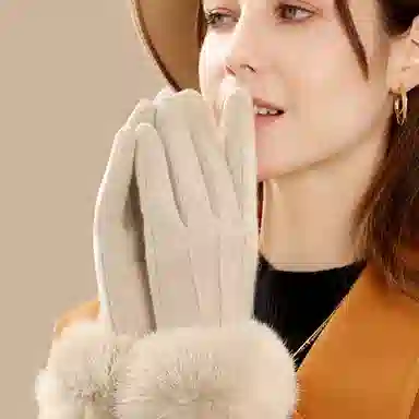 优幽兰 分指 可触屏防风防寒纯色爱心毛绒实用五指可爱气质小众防冻护手保暖休闲闺蜜穿搭 绒线手套 女款