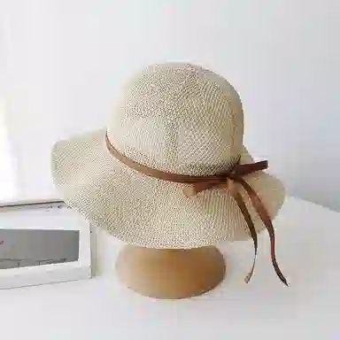 优幽兰 休闲简约大头围显脸小法式慵懒风波浪边大檐 可折叠韩版穿搭 聚酯纤维 防晒帽 女款