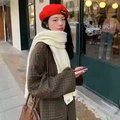 优幽兰 秋冬季仿羊绒围脖闺蜜百搭纯色护脖子时尚针织加厚保暖学生防风防寒氛围感小众穿搭 绒线围巾 男女同款情侣款