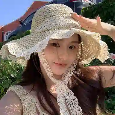 优幽兰 大头围防紫外线显脸小户外旅行小众设计感甜美大帽檐氛围感穿搭 草编 防晒帽 女款