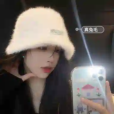 优幽兰 秋冬季韩版显脸小 纯色防风防寒包头 保暖高级感小众穿搭 兔毛 渔夫帽 女款