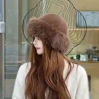 优幽兰 韩版氛围感显脸小蒙古帽百搭时尚秋冬季防寒东北保暖盆帽素颜遮脸高级感气质护耳毛绒帽 聚酯纤维 渔夫帽 女款