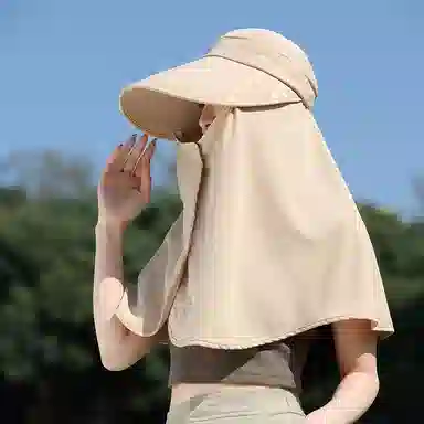 优幽兰 时尚百搭大帽檐遮阳帽小众设计感面罩护颈披肩一体夏季户外出行骑车防紫外线透气遮全脸太阳帽子 锦纶 防晒帽 女款