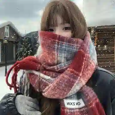 优幽兰 韩系氛围感小众流苏格子围脖护颈女时尚潮流高级感撞色披肩冬季保暖学生百搭设计感显白穿搭 绒线围巾 男女同款情侣款