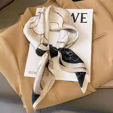 优幽兰 中国风山茶花清新百搭四季通用搭配衬衫洋气护颈装饰包包高级感印花职业空姐 丝巾 女款