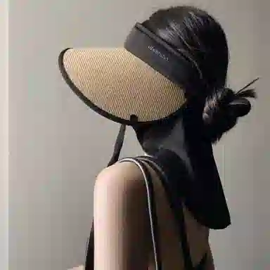 优幽兰 时尚百搭小众设计感草帽透气空顶帽女简约高级感大帽檐显脸小遮阳帽户外出行骑车防紫外太阳帽素颜遮脸 聚酯纤维 防晒帽 女款
