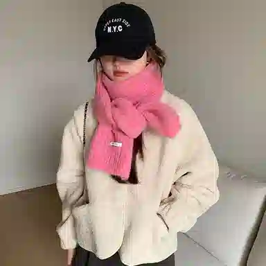 优幽兰 韩系氛围感保暖毛线针织软糯粉色时尚百搭纯色高级感秋冬季护颈防寒学生可爱闺蜜穿搭 聚酯纤维 绒线围巾 女款