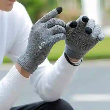 优幽兰 冬季摩托车防滑耐磨百搭潮流 绒线手套 男款