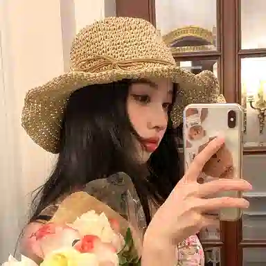 优幽兰 时尚百搭夏季遮阳镂空草编帽透气可折叠太阳帽海边度假出游沙滩帽大帽檐显脸小遮阳帽拍照打卡赫本风 纤维素 防晒帽 女款