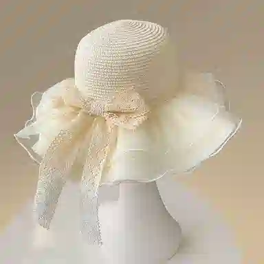 优幽兰 法式蕾丝大帽檐草帽甜美气质防紫外线遮阳帽可折叠出游太阳帽夏季海边度假沙滩帽 纤维素材料 防晒帽 女款