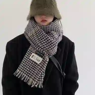 优幽兰 千鸟格 护脖 防风防寒保暖 高级感 绒线围巾 女款