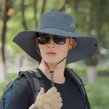 优幽兰 大帽檐防紫外线夏季休闲登山网眼透气大帽檐出游简约时尚户外可折叠易携带钓鱼帽遮阳 聚酯纤维 防晒帽 男款