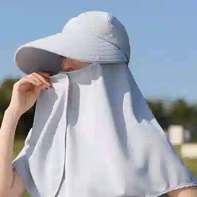 优幽兰 时尚百搭大帽檐遮阳帽小众设计感面罩护颈披肩一体夏季户外出行骑车防紫外线透气遮全脸太阳帽子 锦纶 防晒帽 女款