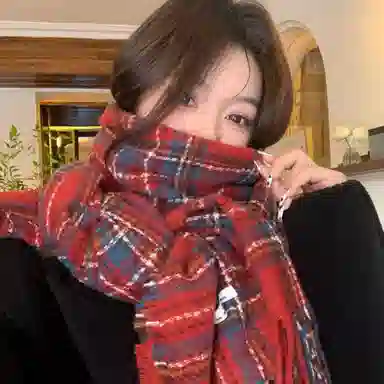 优幽兰 韩系复古 格纹流苏保暖 高中生时尚百搭高级感小众软糯 两用新年节日氛围感穿搭 仿羊绒 绒线围巾 女款