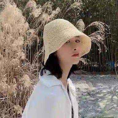 优幽兰 夏季出游精致简约显脸小洋气百搭透气海边防紫外线少女编织小清新 聚酯纤维 防晒帽 女款