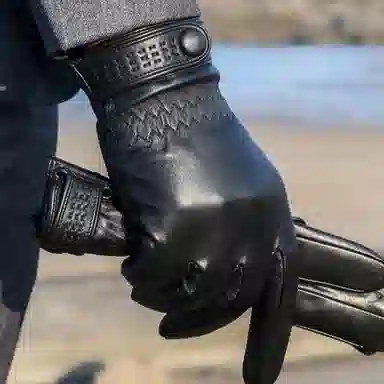 优幽兰 摩托车学生骑行真皮防风防寒东北加厚骑车分指五指滑雪保暖穿搭 实用通勤便携 手套 男款