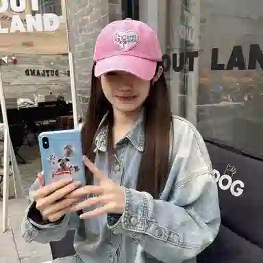 优幽兰 休闲简约时尚百搭甜美温柔风猫咪爱心韩版卡通可爱大脸显小学生校园温柔风穿搭 棉 鸭舌帽 女款