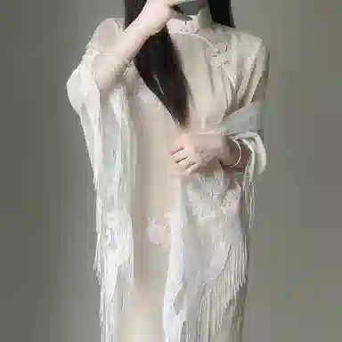 优幽兰 时尚轻奢风新中式流苏云肩配旗袍坎肩百搭优雅高级感薄蕾丝开衫外搭房外搭三角巾 聚酯纤维 披肩 女款