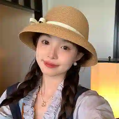 优幽兰 复古赫本风蝴蝶结礼帽时尚百搭夏季遮阳防晒帽气质优雅盆帽度假风海边显脸小草帽潮#好运 纤维素材料 渔夫帽 女款