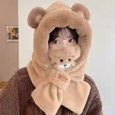 优幽兰 韩系可爱少女心冬季防寒女时尚百搭显脸小保暖骑车 聚酯纤维 斗篷帽 女款