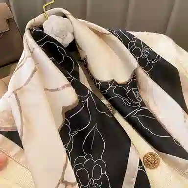 优幽兰 中国风山茶花清新百搭四季通用搭配衬衫洋气护颈装饰包包高级感印花职业空姐 丝巾 女款