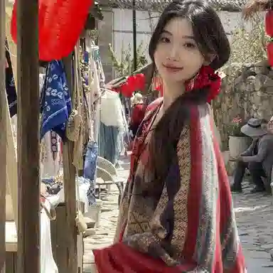 优幽兰 时尚百搭小众波西米亚风红色旅游女外搭复古民族风氛围感撞色西藏云南拍照披风斗篷空调房办公室保暖 披肩 女款