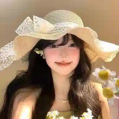 优幽兰 蝴蝶结波浪边蕾丝百搭高级感大帽檐显脸小编织帽海边沙滩度假遮阳帽拍 织物 渔夫帽 女款