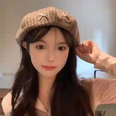 优幽兰 高级感小众千鸟格韩版显脸小八角帽大头围设计感加厚冷帽防风防寒保暖护耳 甜美可爱 贝雷帽 女款