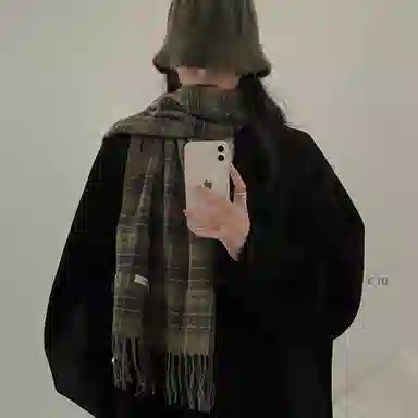 优幽兰 学生格子加厚保暖防风防寒护脖休闲 绒线围巾 男女同款情侣款