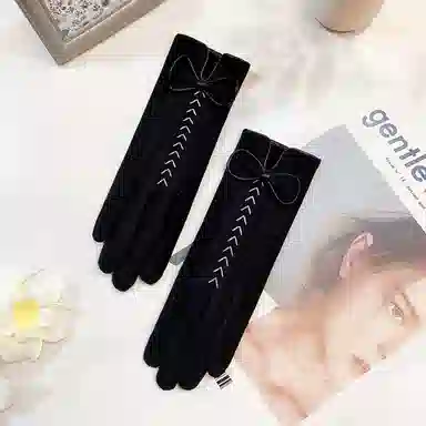 优幽兰 秋冬季电动车骑车设计感氛围感小众五指分指百搭时尚防风防寒通勤护手气质高级感穿搭 绒线手套 女款
