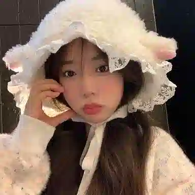 优幽兰 日系软萌可爱秋冬季时尚百搭加厚保暖蕾丝毛绒帽小众设计感甜美少女心防风防寒护耳帽显脸小 聚酯纤维 绒线帽 女款