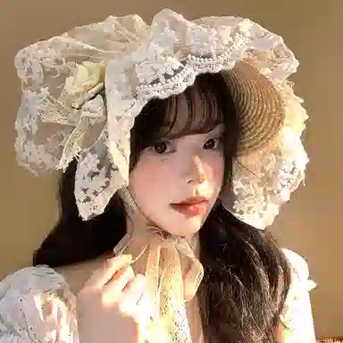 优幽兰 时尚潮流森系洛丽塔公主帽蕾丝编织防紫外线草帽法式复古遮阳显脸小田园风太阳帽子甜美 植物材料 防晒帽 女款