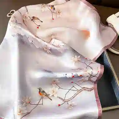 优幽兰 时尚百搭新中式高级感清新淡雅粉色真丝小方巾优雅气质四季通用小领巾护颈小围巾衬衫包包装饰多功能 丝巾 女款