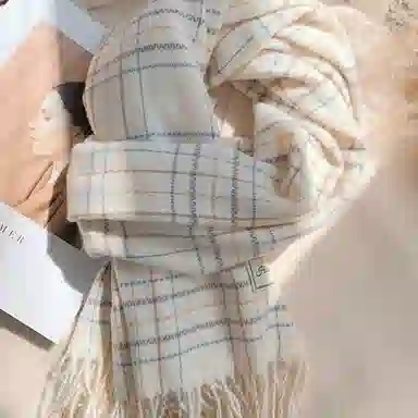 优幽兰 格子针织加厚护脖子防风防寒保暖简约韩版高级感小众氛围感流苏 绒线围巾 女款