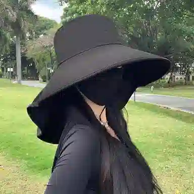 优幽兰 百搭休闲全方位海边出游太阳帽时尚简约高级感大帽檐显脸小遮脸护颈防紫外线户外骑行遮阳帽纯色 聚酯纤维 防晒帽 女款