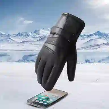 优幽兰 秋冬季可触屏百搭潮流加绒加厚骑车实用防水防滑耐磨钓鱼电动车出行保暖 绒线手套 男款