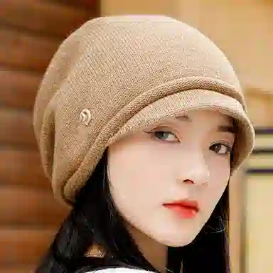 优幽兰 时尚百搭大头围显脸小堆堆帽秋冬季防风防寒保暖短檐针织帽休闲简约纯色护耳包头帽潮 聚酯纤维 绒线帽 男女同款情侣款