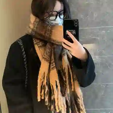 优幽兰 复古气质穿搭百搭时尚防风防寒保暖 两用小众简约高级感 绒线围巾 女款