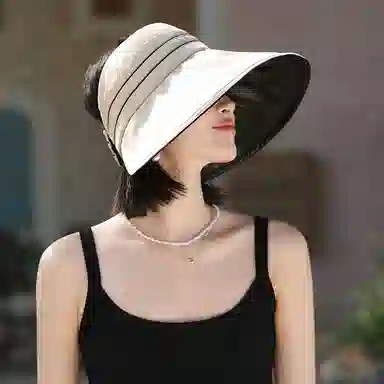 优幽兰 时尚百搭夏季黑胶遮脸遮阳渔夫帽女纯色休闲简约开车骑行防紫外线出游透气空顶帽显脸小 聚酯纤维 防晒帽 女款