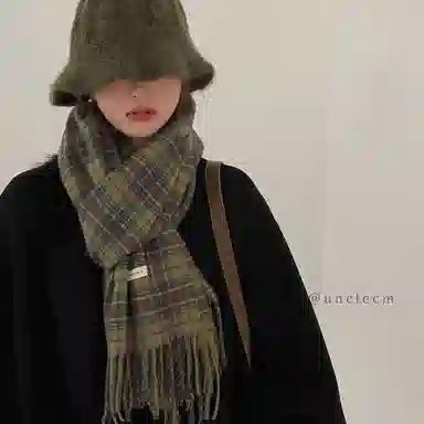 优幽兰 学生格子加厚保暖防风防寒护脖休闲 绒线围巾 男女同款情侣款