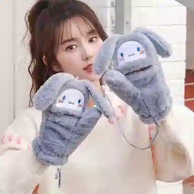 优幽兰 可爱翻盖露指防风防寒骑车设计感小众便携保暖 学生通勤上课骑自行车护手 毛绒 绒线手套 女款