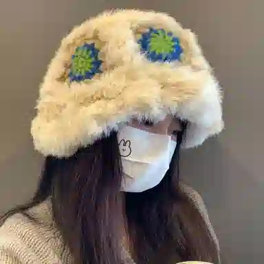 优幽兰 简约 醒狮帽休闲毛线 韩版显脸小针织设计感拼色包头防风防寒加厚保暖高级感韩系穿搭 兔毛混纺 渔夫帽 女款