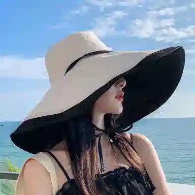 优幽兰 时尚百搭超大帽檐遮阳韩版潮流防紫外线海边度假骑车遮脸显脸小 棉 防晒帽 女款