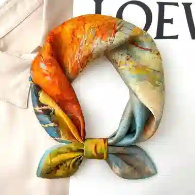 优幽兰 女生百搭休闲时尚真丝设计感水墨晕染国风衬衫高级感多功能实用礼盒装 丝巾发带飘带 女款