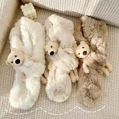 优幽兰 针织加厚护脖子防风防寒保暖搭配可爱小熊休闲高级感 围脖 女款