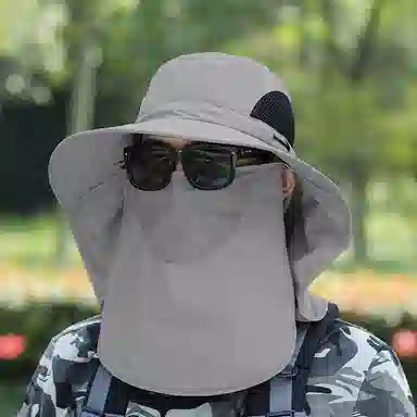 优幽兰 夏季出游遮阳户外钓鱼遮脸大檐显脸小全方位面罩帽子一体 锦纶 防晒帽 男女同款情侣款