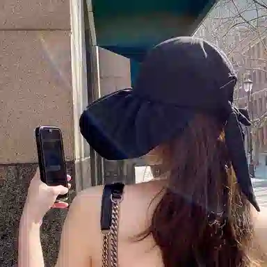 优幽兰 遮阳帽大头围实用时尚韩版纯色显脸小防紫外线骑车盆帽宽檐太阳帽 聚酯纤维 渔夫帽 女款